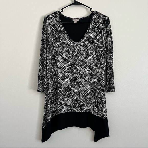 J.Jill Women’s Black And White Quarter Sleeve Asymmetrical Stretchy Top Small - Picture 1 of 6